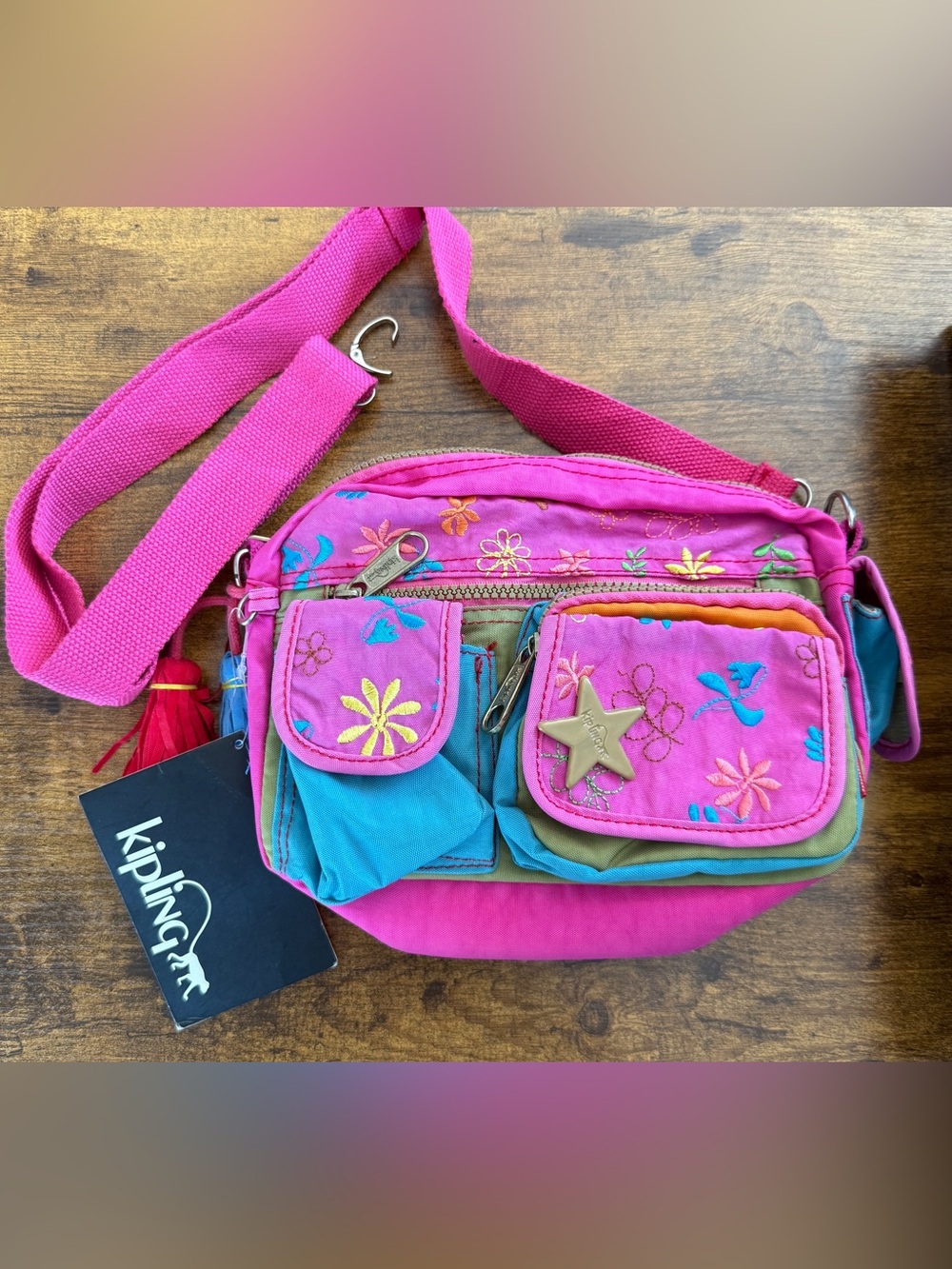 Vintage Kipling Hot Pink FloralCrossbody Bag + Fanny Pack Boho Indie Eclectic